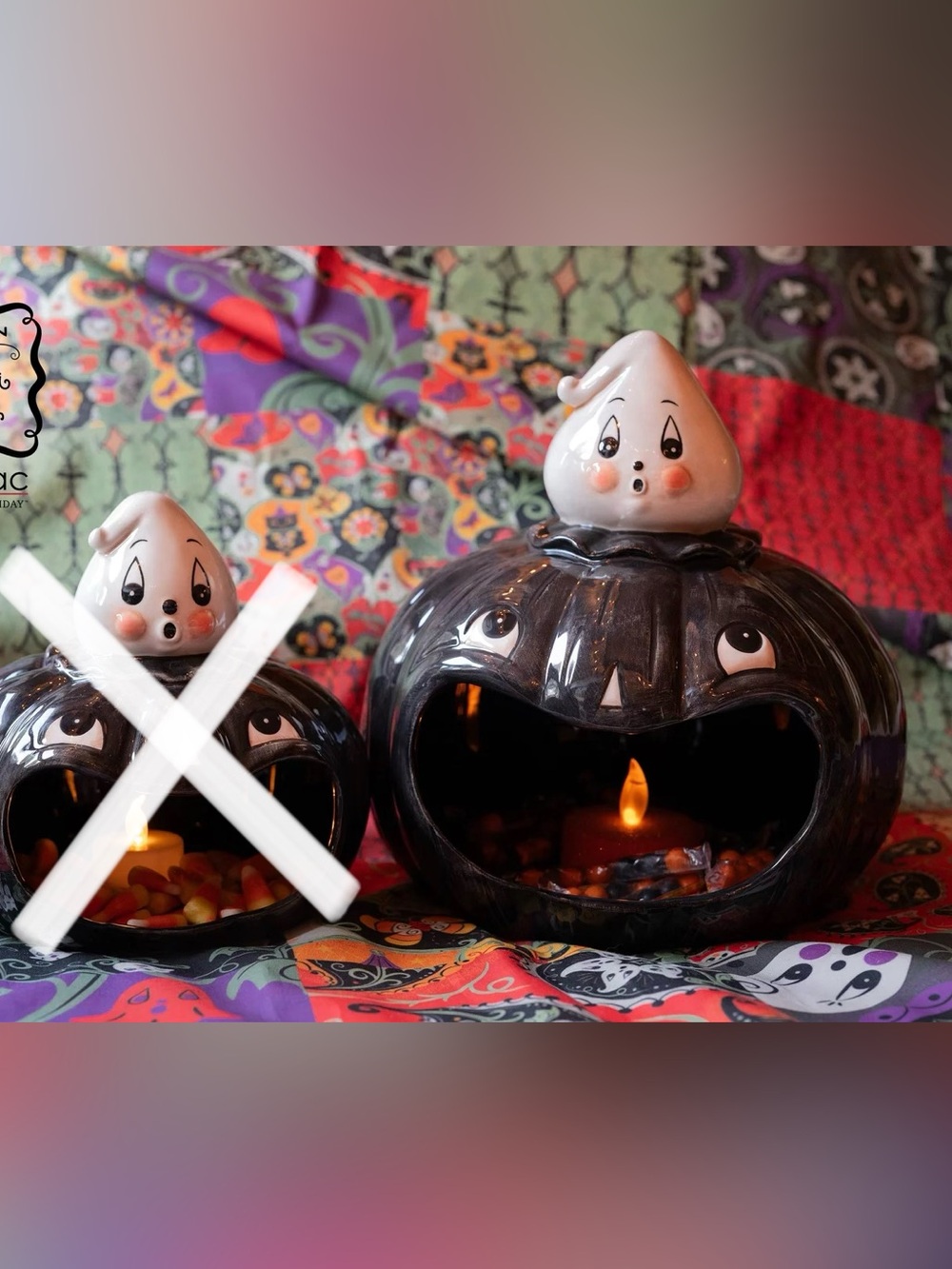 Rare Johanna Parker Halloween Ghost Gus Big Mouth Black Pumpkin Bowl Large! New!